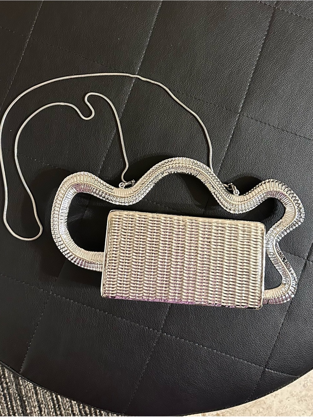 Woven Silver Evening Crossbody Bag